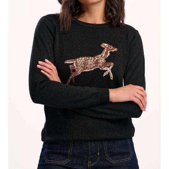 NEW SUGARHILL rowena long sleeve jumper in black sparkling deer - Picture 3 of 4
